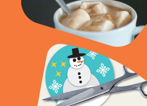 Cozy Craft graphic featuring cocoa and paper crafts