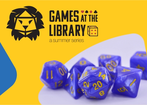 Games at the Library logo next to some d20 dice.